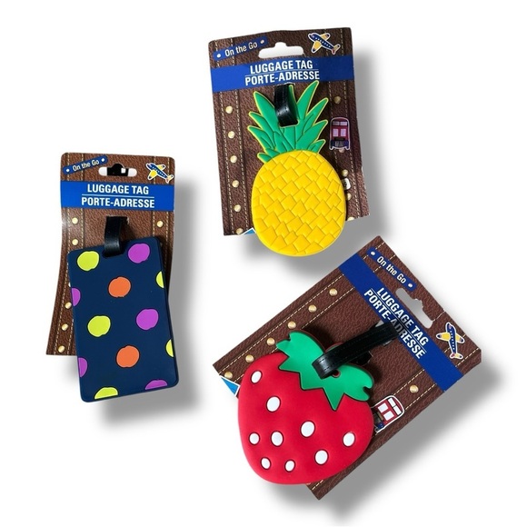 Lot of 3 Fun Pineapple/Strawberry Fruit & Polka dot Luggage ID Tags NWT - Picture 5 of 8